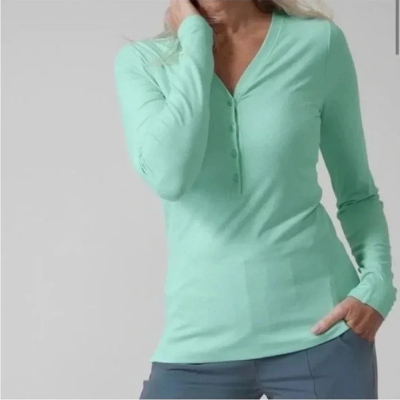 ATHLETA MINT GREEN RIBBED HENLEY TOP M - Picture 1 of 6
